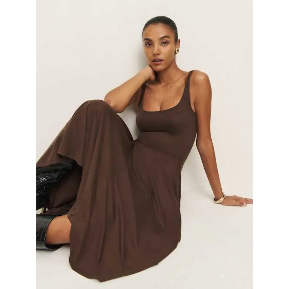 Reformation Rou Midi Dress Medium Brown Tencel Lyocell Sustainable Casual